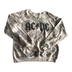 AC/DC Gray Tie Dye Sweatshirt Rock Band Crewneck Pullover Girls Size XL